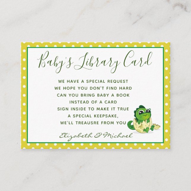Babys Library Book Request Card Dinosaur Hatchling Begleitkarte (Vorderseite)