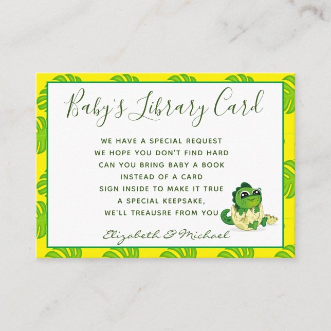 Babys Library Book Request Card Dinosaur Hatchling Begleitkarte (Vorderseite)