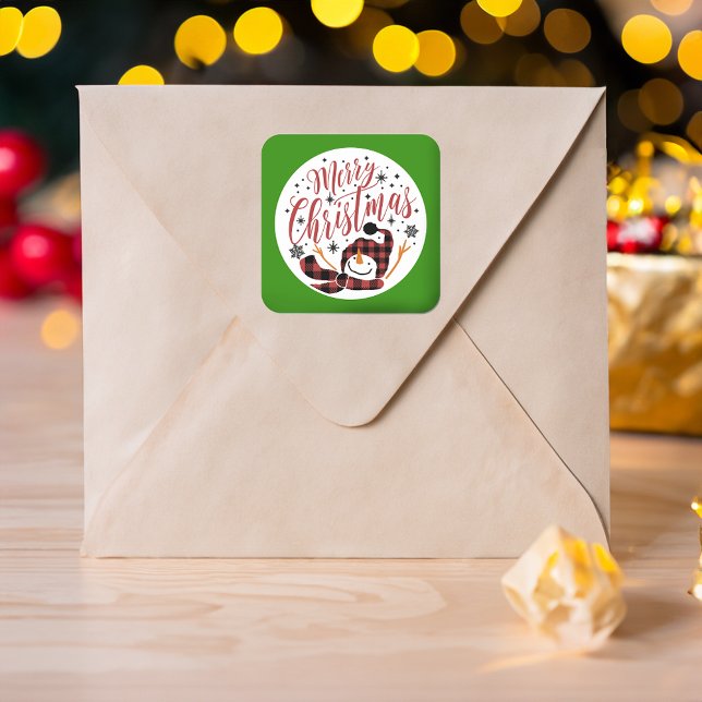 Baby's Merry Snowman First Christmas Einzigartiges Quadratischer Aufkleber (Von Creator hochgeladen)