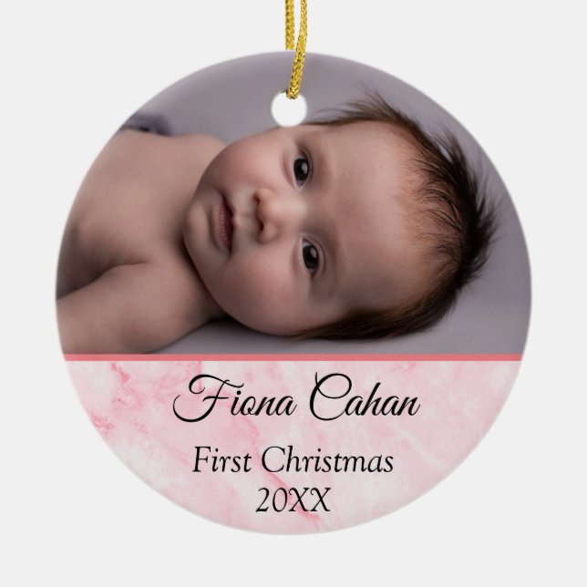 Baby's My First Christmas Personalisierten 2 Fotos Keramik Ornament (Vorne)