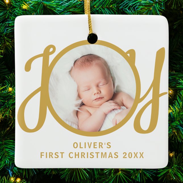 Baby's Name First Christmas Photo Keepsake Keramikornament (Von Creator hochgeladen)