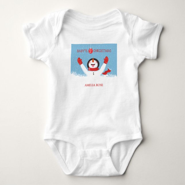 Babys Name First Christmas Snowman Baby Strampler (Vorderseite)