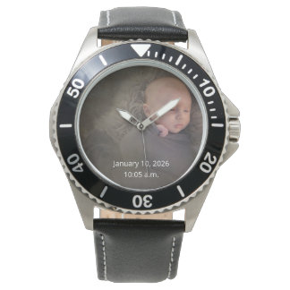 Baby's Photo Date and Time of Birth Armbanduhr
