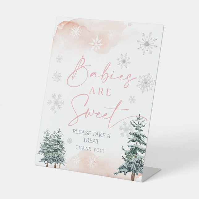 Babys sind süß, rötlich pinkfarbene Winterwunder p Sockelschild (Vorderseite)