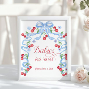 Babys sind süße Cherry Blue Bow Baby Dusche Poster