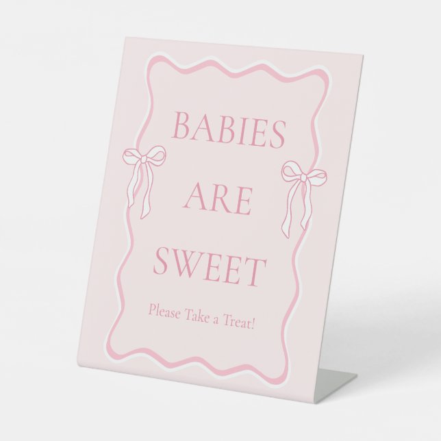 Babys sind süße Pink Bow Baby Dusche Gefallen Sockelschild (Vorderseite)