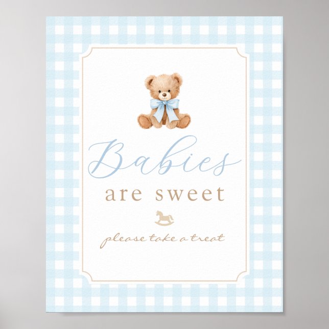 Babys sind süße Teddybär Blau Gingham Poster (Vorne)