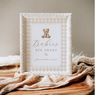 Babys sind süße Teddybär neutral Gingham Poster