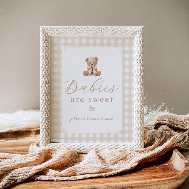 Babys sind süße Teddybär neutral Gingham Poster (Von Creator hochgeladen)