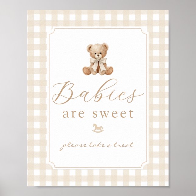 Babys sind süße Teddybär neutral Gingham Poster (Vorne)