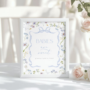 Babys sind süße Wildblumen-Baby-Party mit blauem B Poster