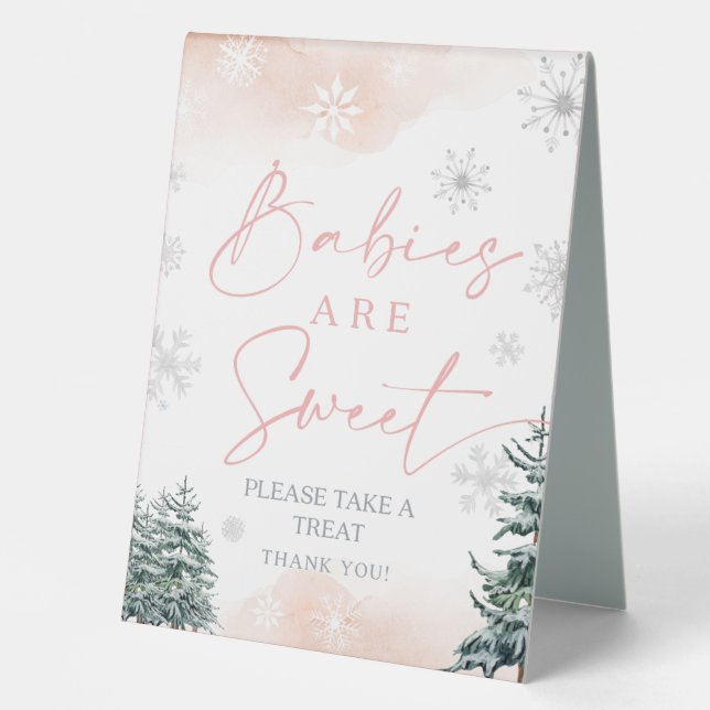 Babys sind süßes Schild, Winter Pink Babydusche Tischaufsteller (Vorderseite)