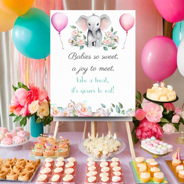 Babys so süße Leckerei Baby Elephant Dessert Poster (Guide you guest to the dessert table with this charming rhyme and coordinating baby shower design. )