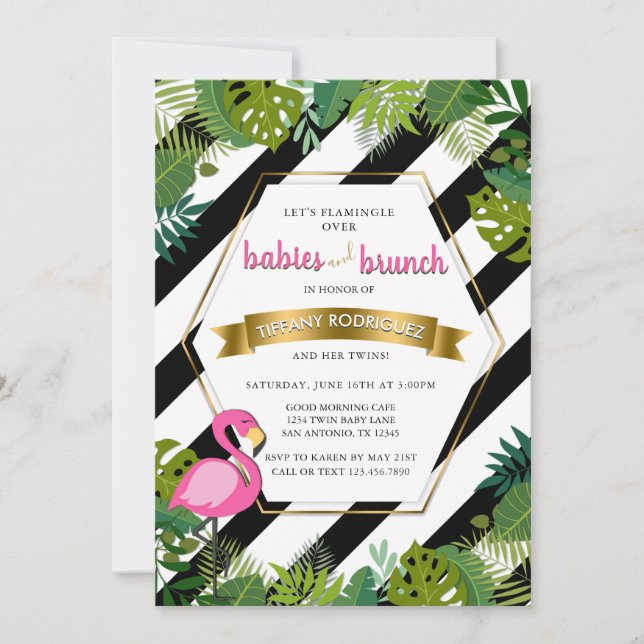Babys und Brunch Baby Brunch Flamingo Baby Dusche Einladung (Vorderseite)