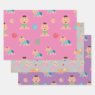 Babys Wrapping Paper Flat Sheet Set 3 Geschenkpapier Set