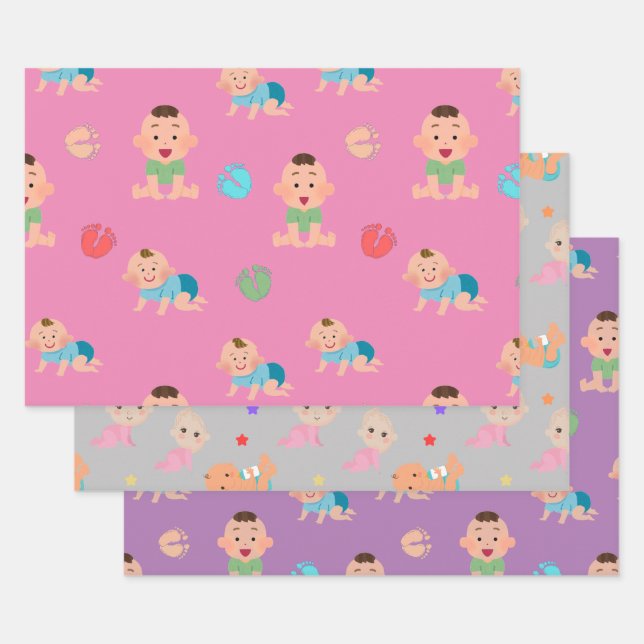 Babys Wrapping Paper Flat Sheet Set 3 Geschenkpapier Set (Set)