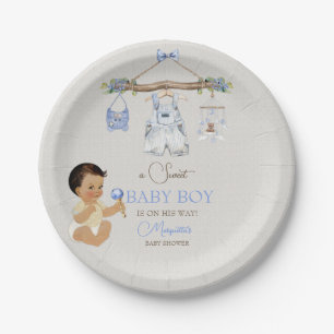 Babysachen Jungen Baby Shower Elfenbein Blau Pappteller