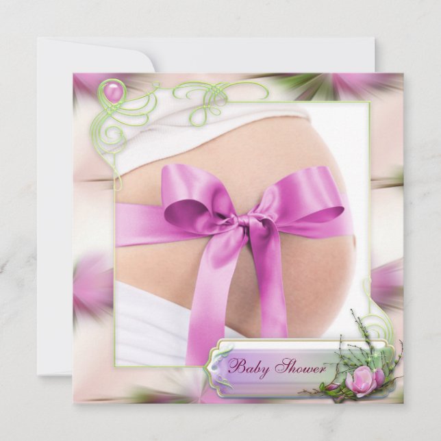 Babyschale mit rosa Bow Pink Magnolia Babydusche Einladung (Vorderseite)