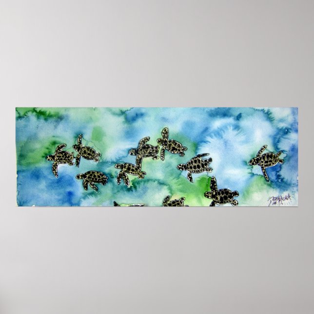 Babyschildkröten Reptilienmalerei Poster (Vorne)