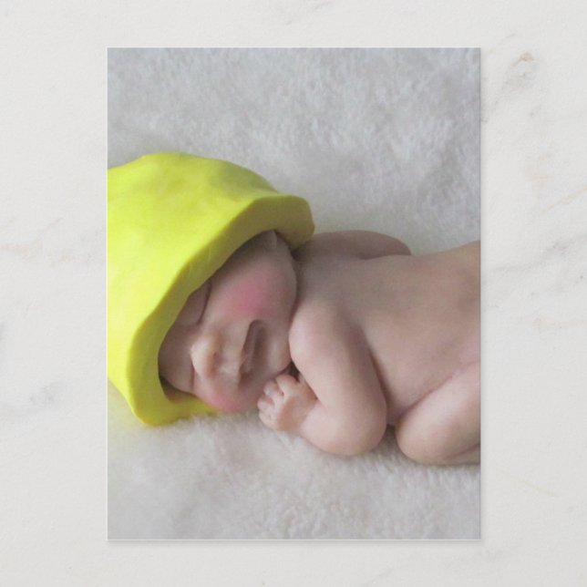 Babyschlafen auf Tummy, Elferhut, Skulptur Postkarte (Vorderseite)