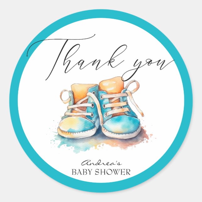Babyschuhe | Blue Boy Baby Dusche Vielen Dank für  Runder Aufkleber (Vorderseite)