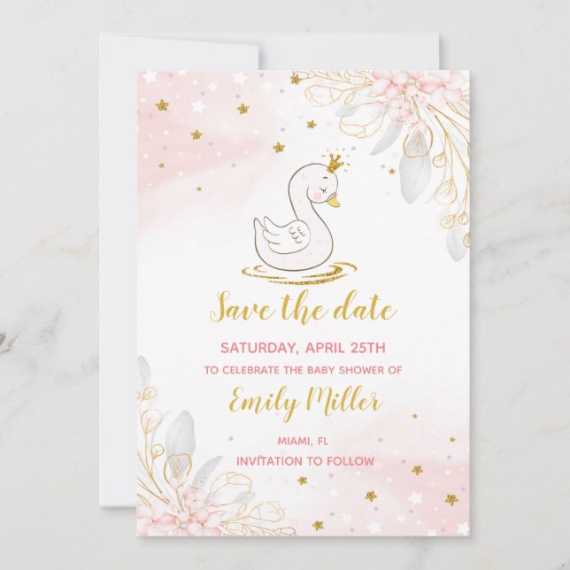 Babyschwan-Prinzessin-Dusche Save the Date (Vorderseite)