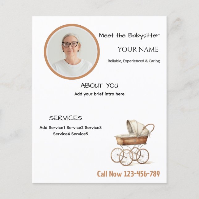 Babysitter bearbeitbarer Business-Flyer mit Foto Flyer (Vorne)