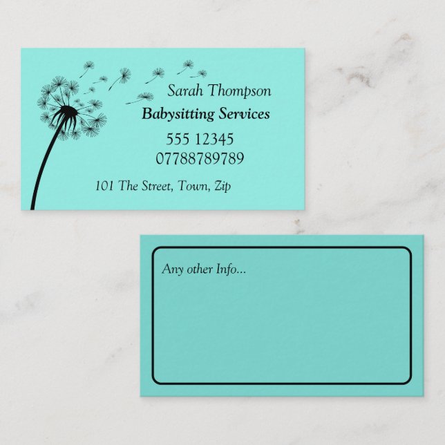 Babysitter Contact Business Card Visitenkarte (Vorne/Hinten)