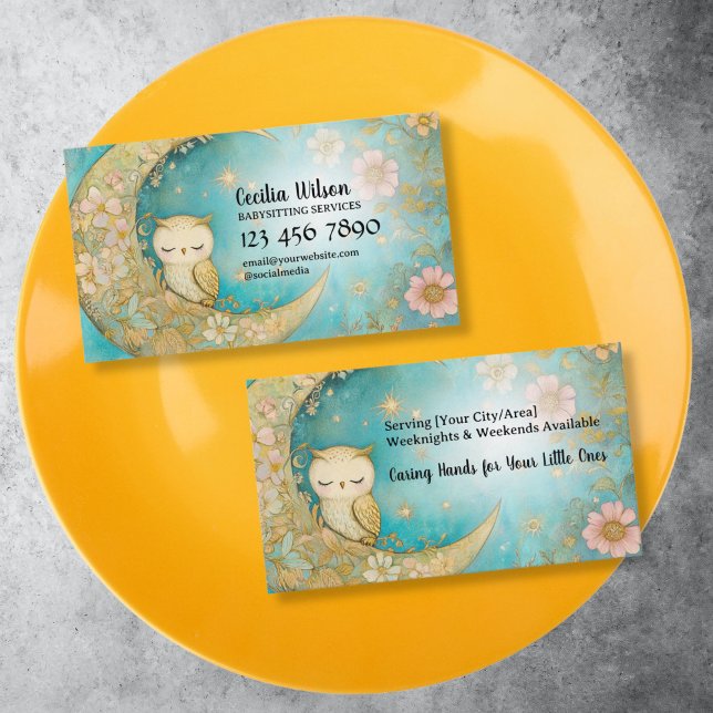 Babysitter-Dienstleistungen, Babysitting, Kindermä Visitenkarte (cute little owl babysitter business card, pastel blue)