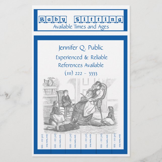 Babysitter-Flyer mit Zug-Vorsprüngen Briefpapier (Vorderseite)