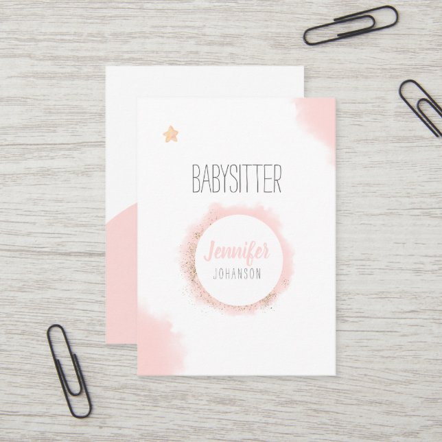 Babysitter Minimalistisch Weißrosa Wasserfarbe Visitenkarte (Vorderseite/Rückseite Beispiel)