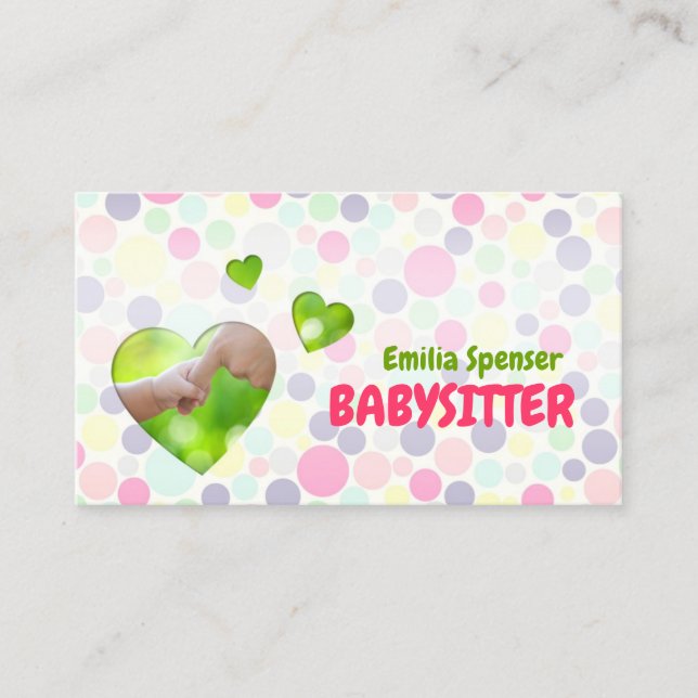 Babysitter Nanny Bubbles & Hearts Carte de visite (Devant)