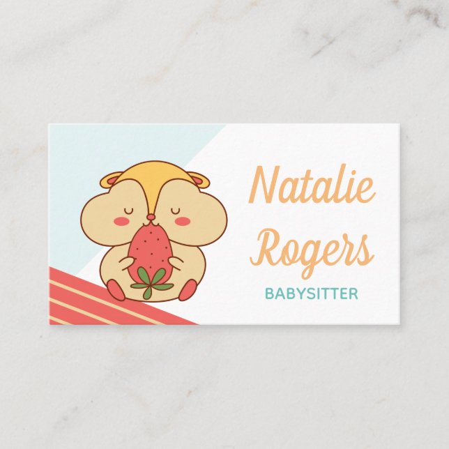 Babysitter Nanny Niedlich Kawaii Hamster & Strawbe Visitenkarte (Vorderseite)