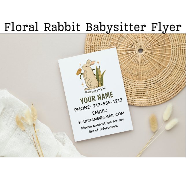 Babysitter Niedlich Floral Bunny Baby Services Flyer (Von Creator hochgeladen)