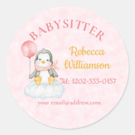 Babysitter Niedlich Penguin Runder Aufkleber