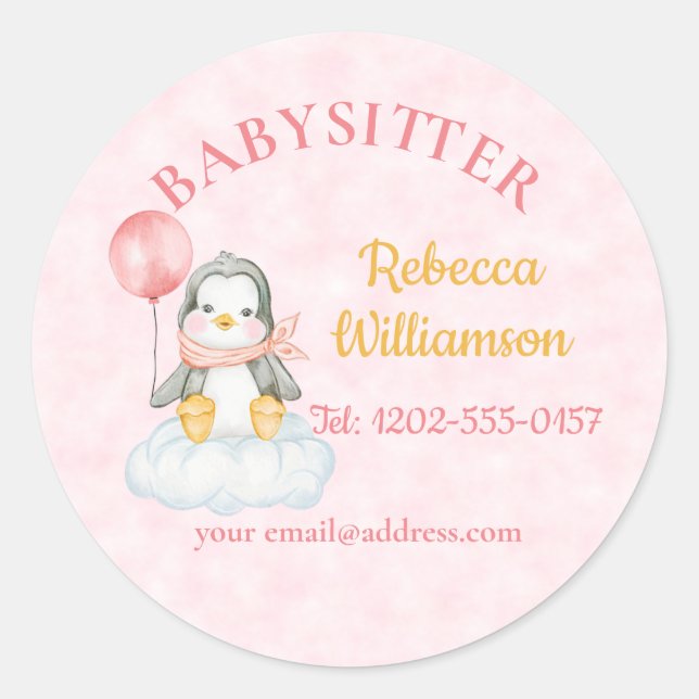 Babysitter Niedlich Penguin Runder Aufkleber (Vorderseite)