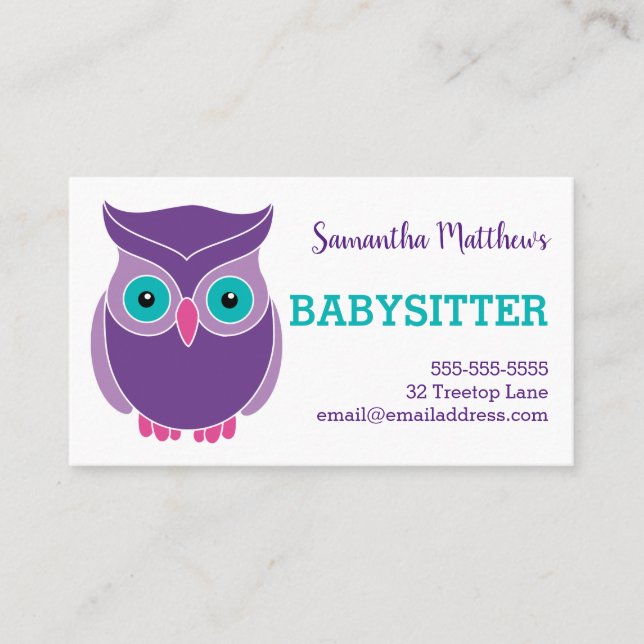 Babysitter-niedlicher lila visitenkarte (Vorderseite)