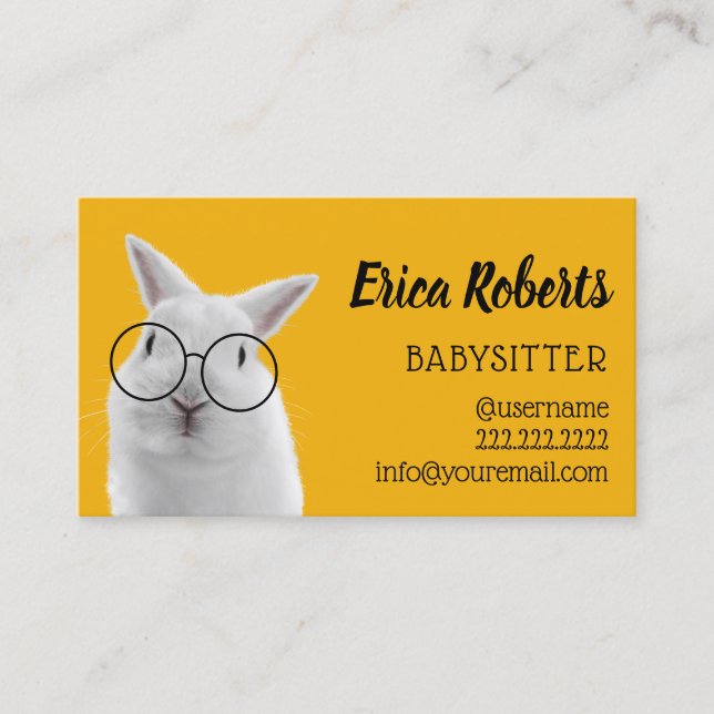 Babysitter Niedlicher Nerdy Rabbit Kinderbetreuung Visitenkarte (Vorderseite)