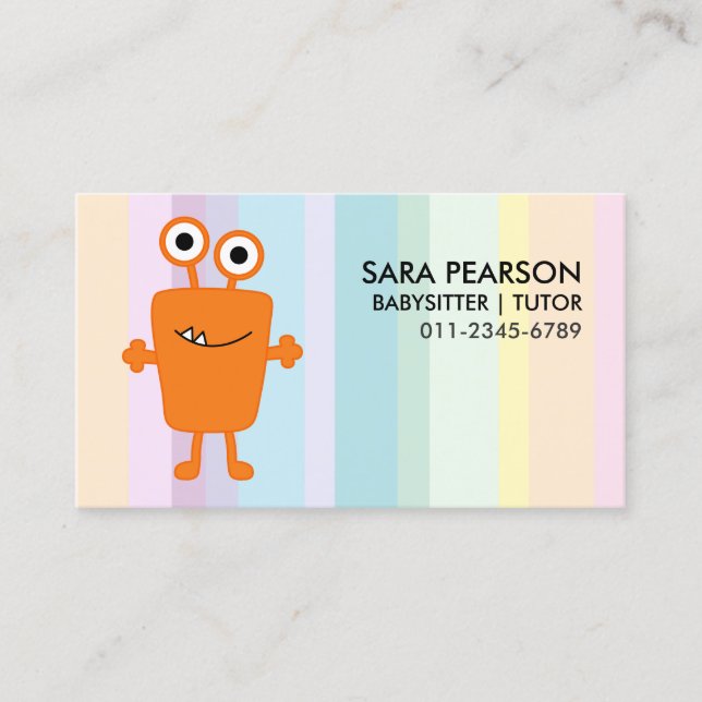 Babysitter Tutor Child Care Orange Monster Alien B Visitenkarte (Vorderseite)