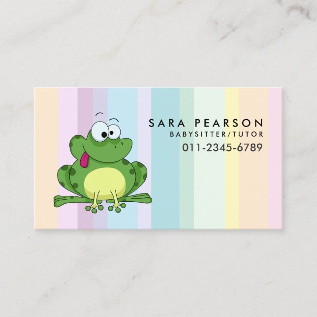 Babysitter Tutor Kinderbetreuung Niedlicher Frosch Visitenkarte (Vorderseite)