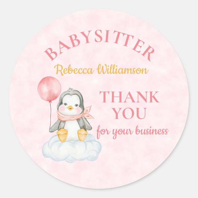 Babysitter Vielen Dank Niedlich Penguin Runder Aufkleber (Vorderseite)