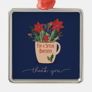 Babysitter Vielen Dank zu Weihnachten Poinsettien Ornament Aus Metall