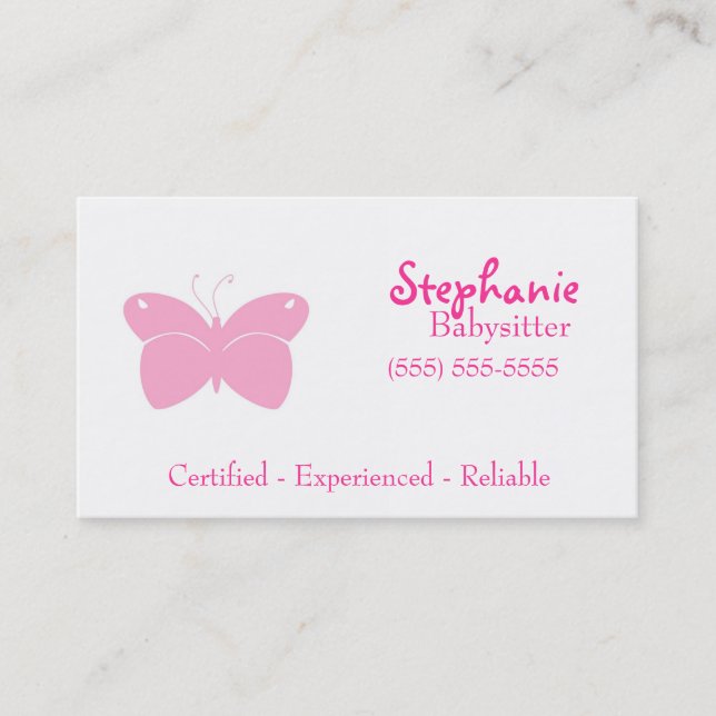 Babysitter-Visitenkarte - rosa Schmetterling Visitenkarte (Vorderseite)