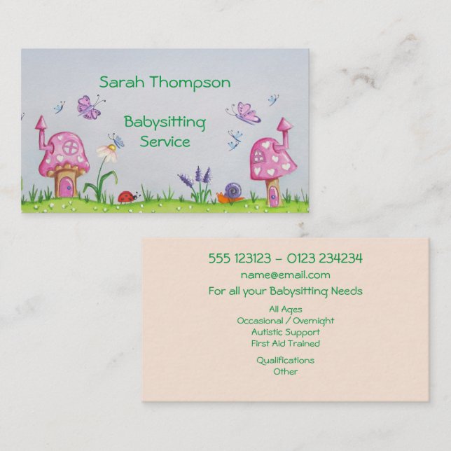 Babysitter Watercolor Business Card Visitenkarte (Vorne/Hinten)