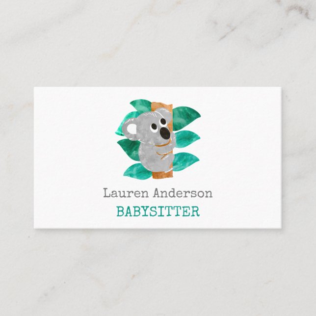 Babysitter Watercolor Koala Childcare Provider Visitenkarte (Vorderseite)