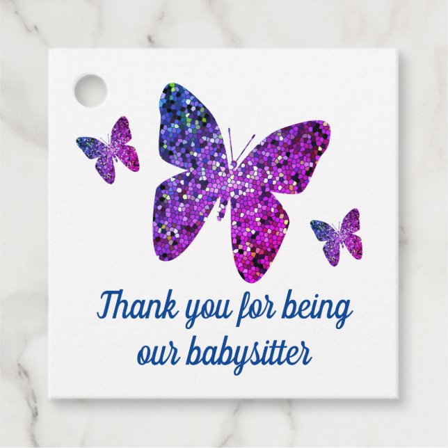 Babysitter Wertschätzung Schmetterlinge Danke Geschenkanhänger (Vorderseite)