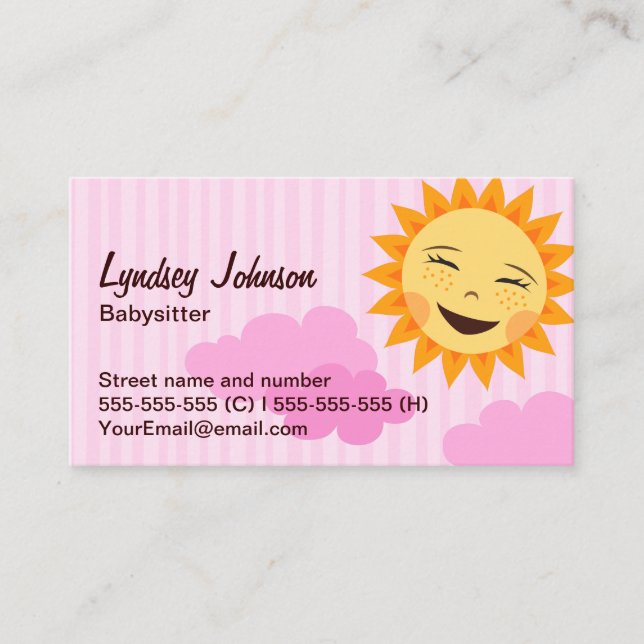 Babysittergeschäftskarte, rosa mit niedlicher visitenkarte (Vorderseite)