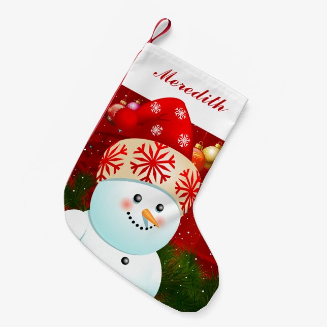 BabySnowman mit roter Weihnachtsmannmütze Kleiner Weihnachtsstrumpf (Vorderansicht (hängend))