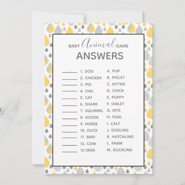 Babyspiele Baby Dusche grau/gelb Einladung (Vorderseite)