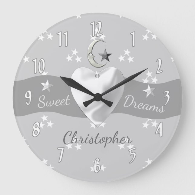 Babysterne und Mond mit Namen Große Wanduhr (Vorderseite)